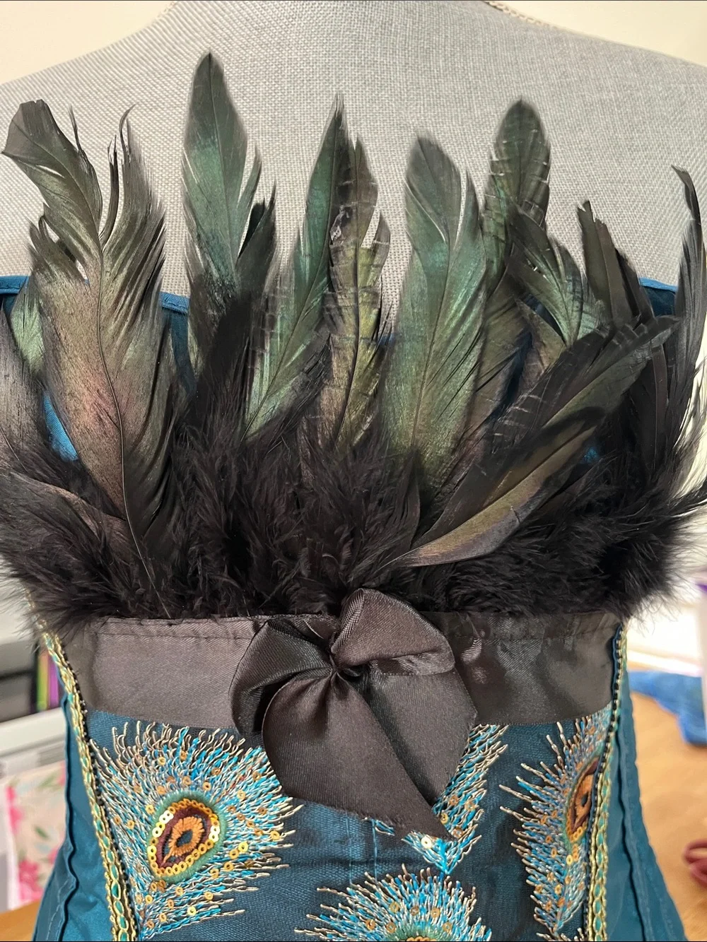Teal Peacock Feather Bustier Corset Top - Picture 6 of 6